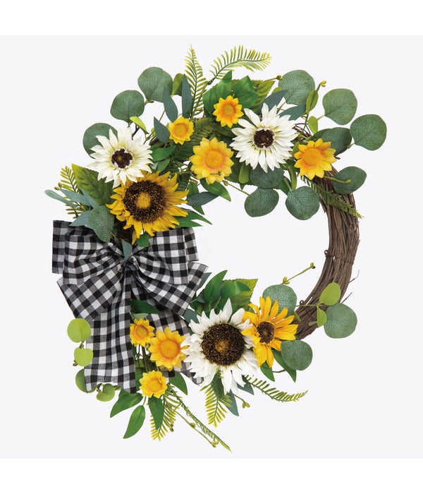 Sunflower & Gingham Wreath 20 x 6 x 23 .in