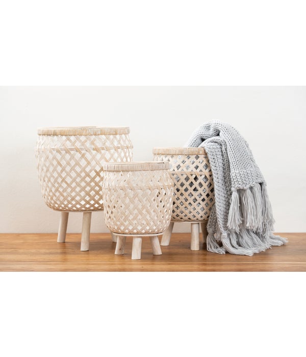 White Bamboo Planters S/3