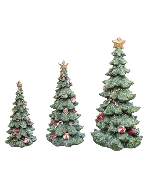 Res Christmas Glitter Tree Figs S/3 -