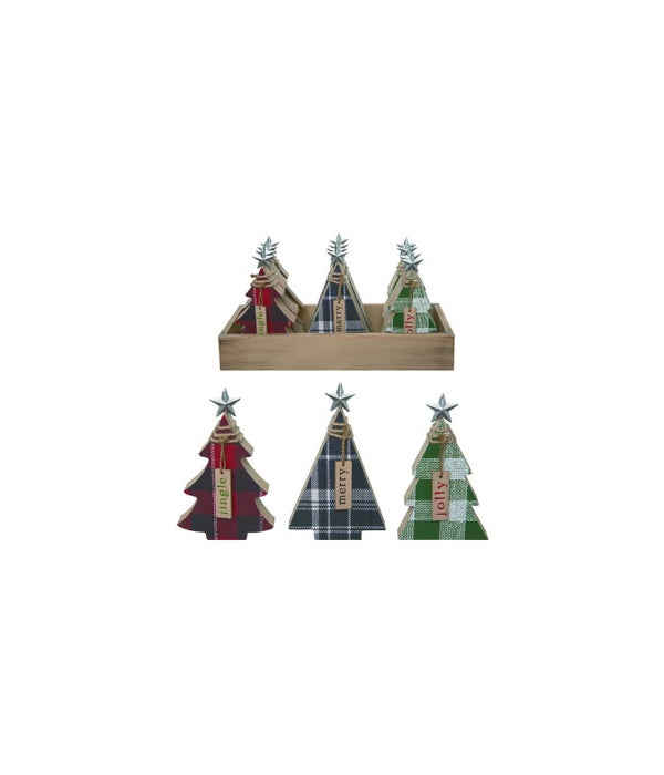 MDF Plaid Christmas Trees In Crate S/12 -