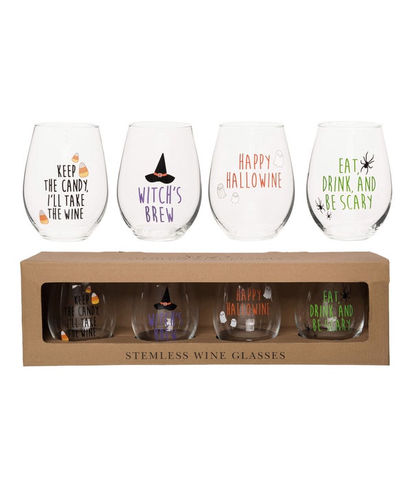 Glass 18oz Stemless Wine Glasses S/4 -