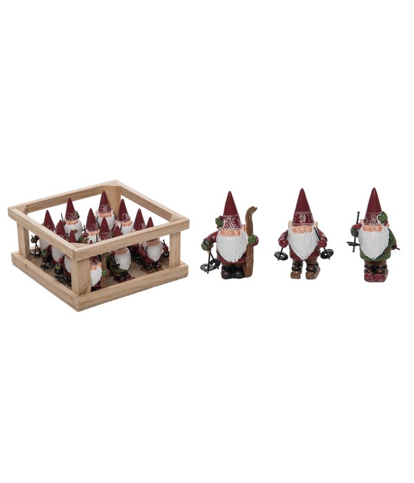 Res Mini Skiing Gnome Figs in Display S/12 -