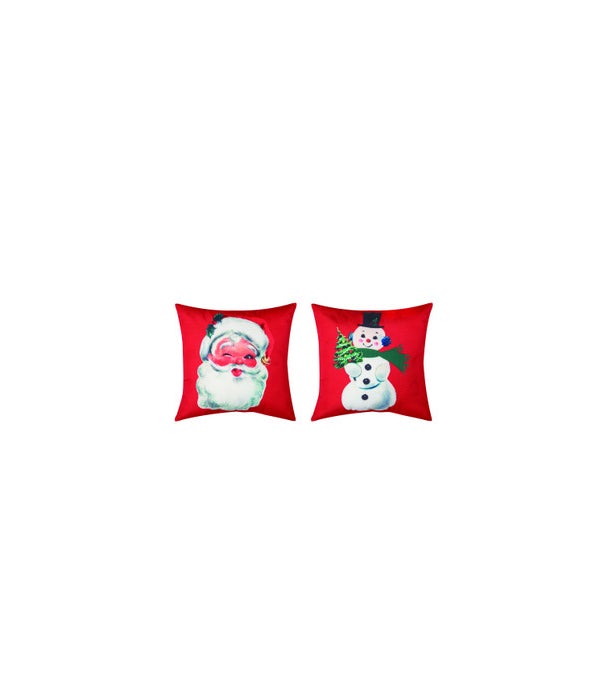 Fabric Snowman / Santa Printed Pillow 2 Asst -
