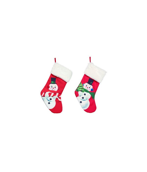 Fabric Snowman / Santa Printed Stocking 2 Asst -