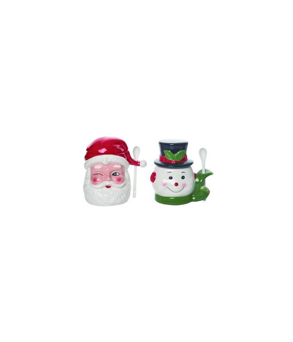 Dol Snowman & Santa Dish w/Spoon 2 Asst -