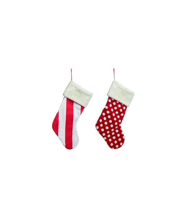 Fabric White & Red Stocking 2 Asst -