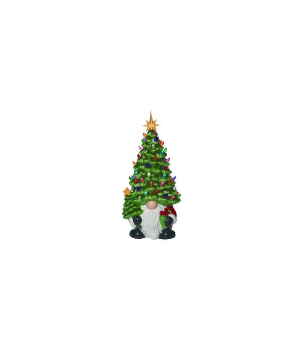 Lg Cer Light Up Christmas Tree Gnome Decor -