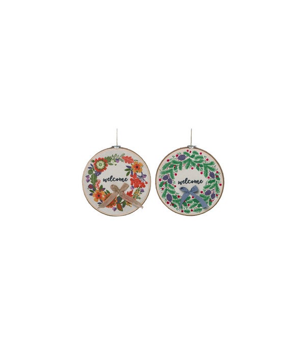 Bamboo Embroidered Reversible Christmas / Harvest Hoop Decor