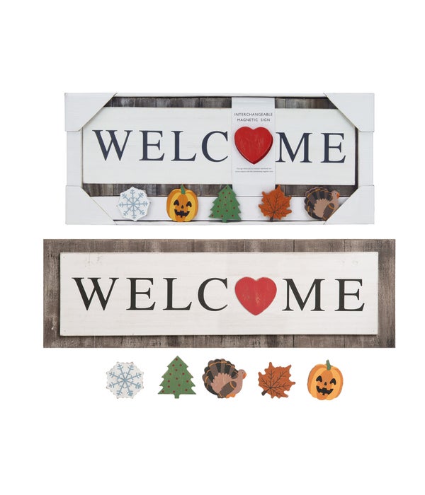 Wood Welcome Sign w/Magnets S/6