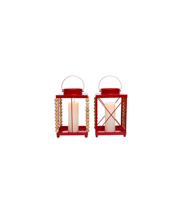 Metal Red Beaded Lantern 2 Asst -