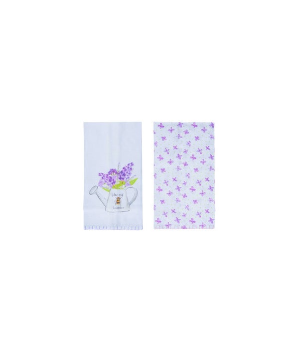 Cotton Lilac Whipstich Edge Tea Towels 2 Asst -