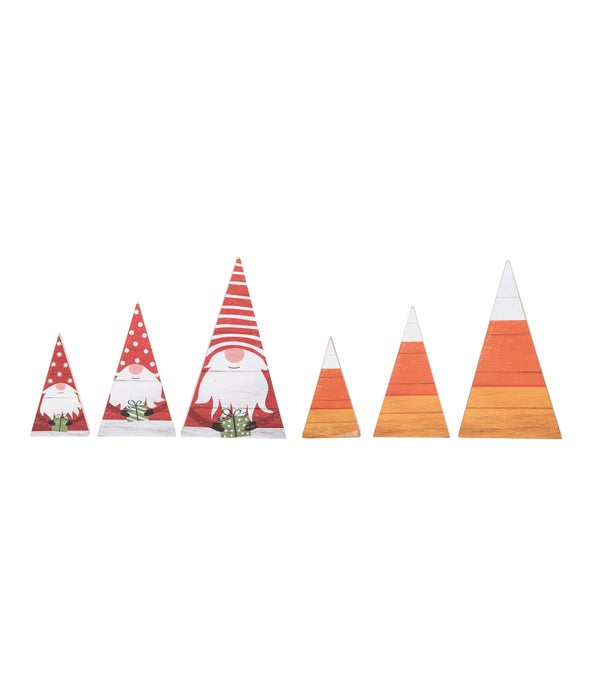 MDF Reversible Gnome/Candy Corn Trees S/3