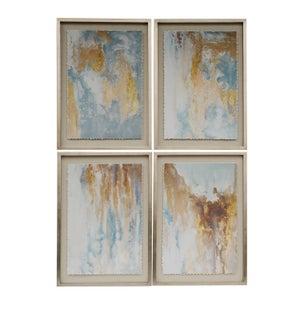 SET OF 4 print abstract,solid wood frame  1SET/7.77'