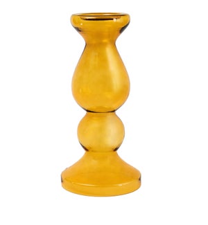 Miramar Medium Amber Blown Glass Pillar Candle Holder