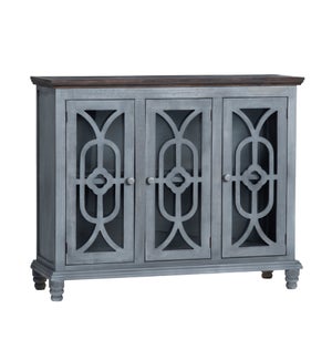 3 Door Grey Cabinet W/ Wood Top