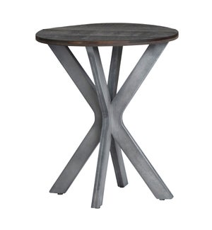 Round Accent Table Grey W/ Wood Top