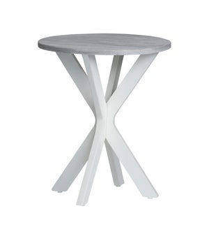 Round Accent Table White W/ Silver Top