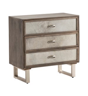 Theodore 3 Drawer Grey Cowhide Chest