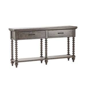 Pembroke Plantation Recycled Pine Distressed Grey Turned Leg 2 Drawer Console