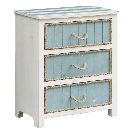 South Shore Blueish Grey and White 3 Drawer Rope Accent Chest
