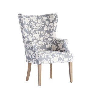 Heatherbrook Upholsted Floral Pattern Grey Wingback Chair with Distressed Grey Legs