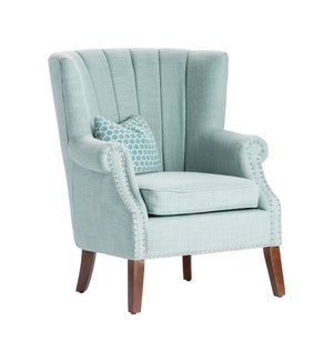 Avana Upholstered Channel Back Teal Accent Chair with Kidney Pillow