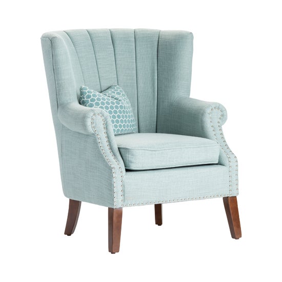 Avana Upholstered Channel Back Teal Accent Chair with Kidney Pillow