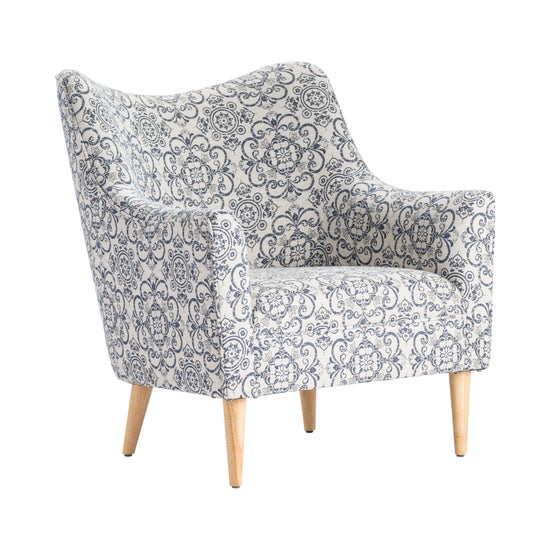 Huntington Upholstered Blue Pattern Shaped Back Arm Chair