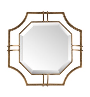 Henson Floating Octagonal Beveled Mirror in Antique Brass Frame