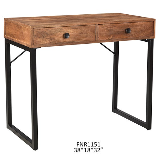 38X18X32 IRON/MANGO WOOD DESK W/ 2 DRAWERS, 1PC ISTA 3A KD PK/4.32'