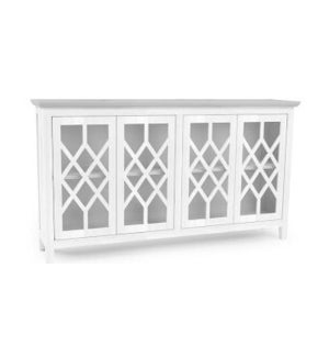72x16x41", 4-Door Sideboard, 1PK/ 27.33' - White Body With Silver Top