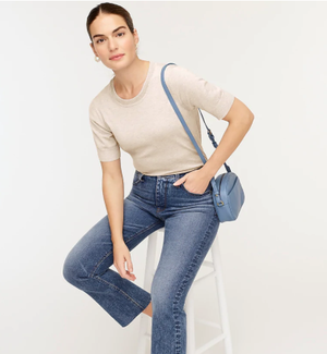 Short-sleeve silk-blend crewneck sweater S