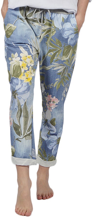 COLOR FLORAL JEANS- L - plus size tops 