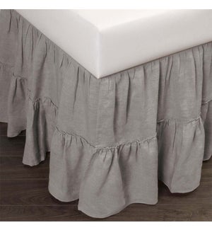 CAPRICE LINEN BED SKIRT, GREY CHAMBRAY