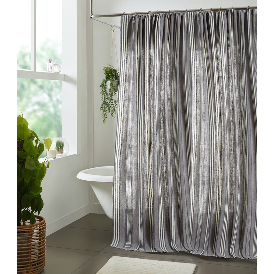 LANGSTON LINEN SHOWER CURTAIN, GREY - shower curtains | Amity Home grey bathroom curtains