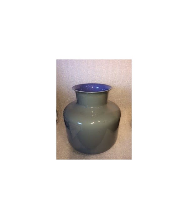 Porcelain Monk Vase, Lavender Interior and Steel Grey Exterior