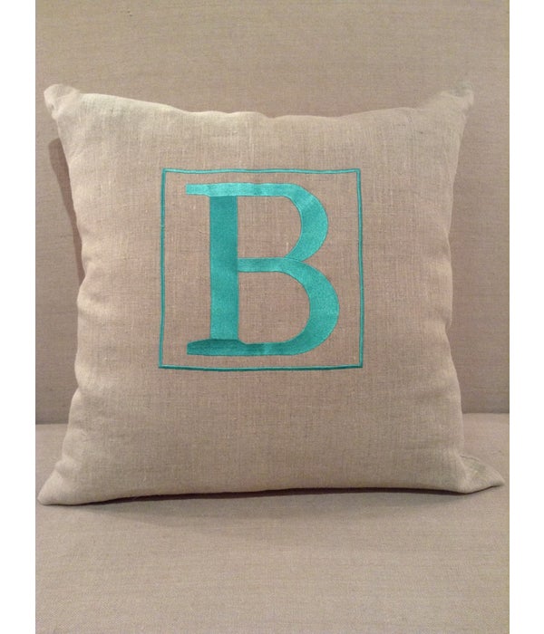 Natural Linen w Blue B Pillow