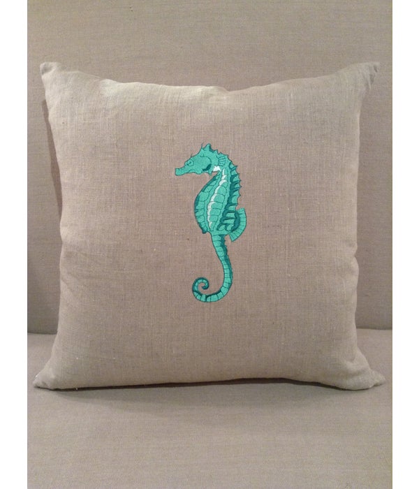 Natural Linen w Teal Seahorse