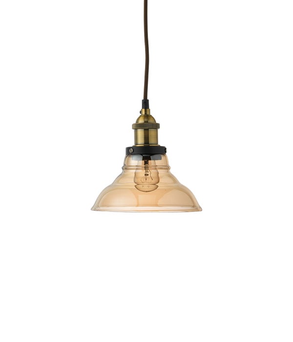 Factory Bell Pendant in Brass and Gold Glass