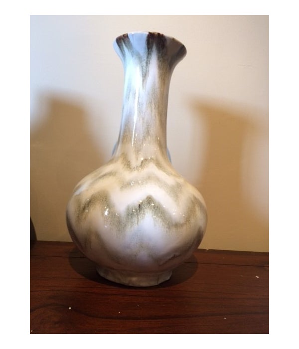 15" Ball Vase, Brown on White