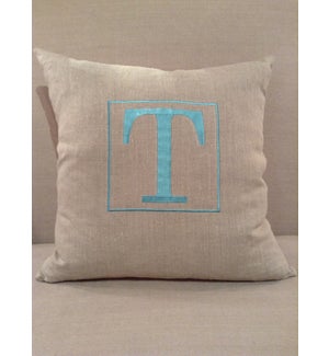 Natural Linen w,  Blue T Pillow