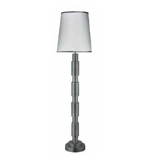 Quinn Floor Lamp in Antique Silver with Tall Cone Shade in White Silk with Granite Silk Trim
