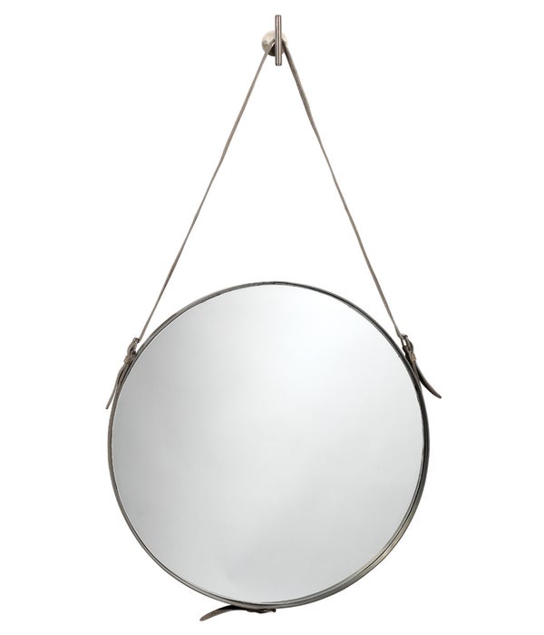 Large Round Mirror, Antique Silver