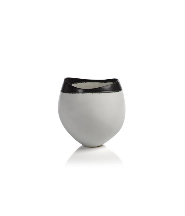 Trento White Eclipse Vase with Black Volcanic Rim, Small