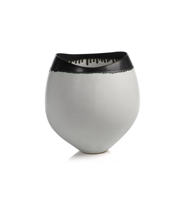 Trento White Eclipse Vase with Black Volcanic Rim, Large