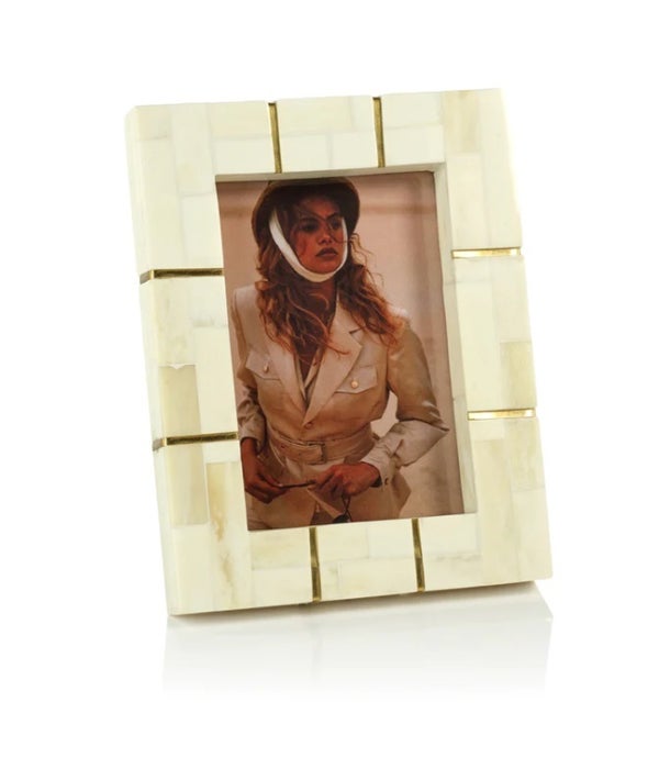 St. Ives Bone Inlaid Photo Frame with Brass Trim, Natural