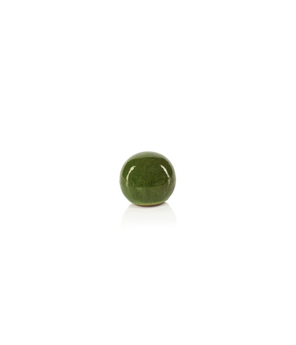 du-Rhône Green Glazed Stoneware Decorative Ball, Extra Small