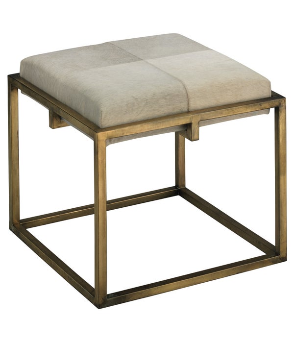 Shelby Stool, White Hide with Antique Brass