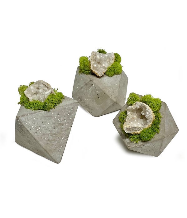 Set of 3 Geodes in Cement Pots