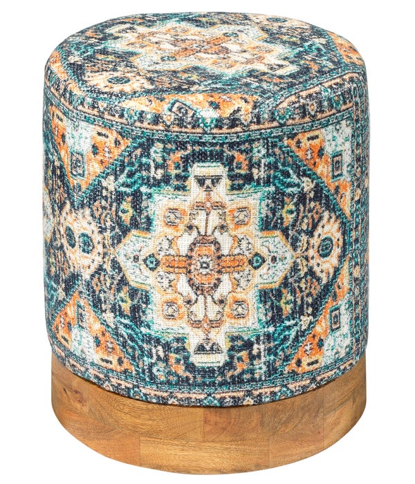 Mendocino Upholstered Ottoman, Navy Blue/Clementine